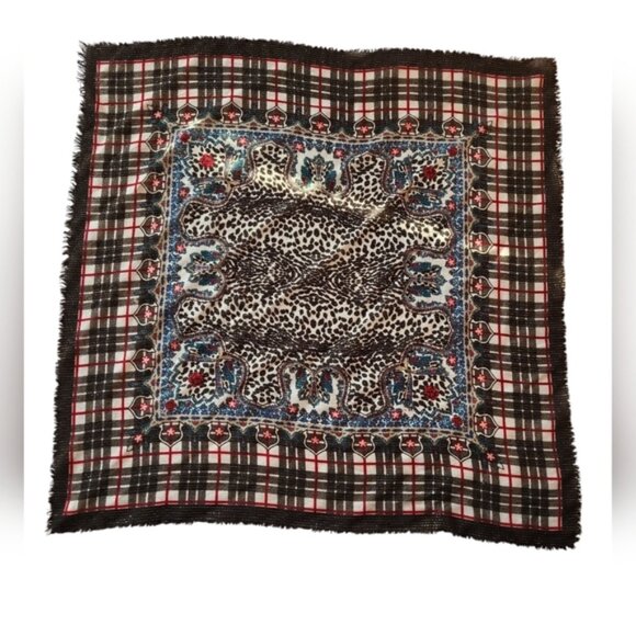 Plaid Floral Animal Print Fringe Scarf - Picture 3 of 7